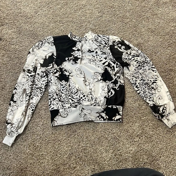 Ember‎ Mock Neck Blouse Floral Business Casual Blouson Sleeve Office Career Crop - Picture 14 of 14